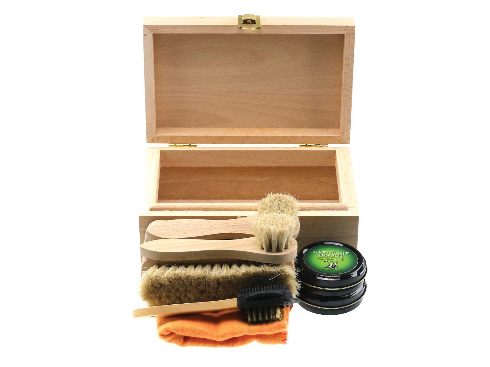 Personalised premium shoe cleaning kit in beech wood valet box Premium Wax Polish