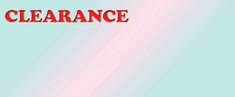 Clearance in bold red letters on a gradient background transitioning from light blue to pink.