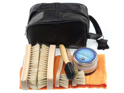 Personalised Beeswax shoe cleaning kit in leather bag