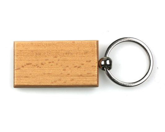 personalised rectangular beech wood key ring