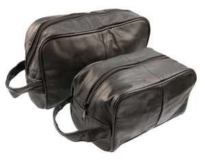 large leather shoeshine kitbag / washbag