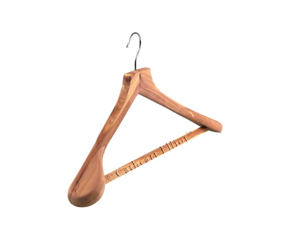 Personalisable cedar wood suit and jacket hanger by Cathcart Elliot