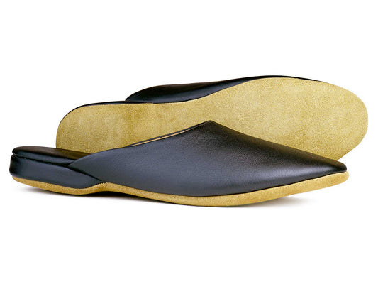 ALBERT Mens Black Leather Slipper Mule by Orca Bay