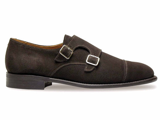 ALEX Brown Suede Double Monk Strap Shoes by Sanders