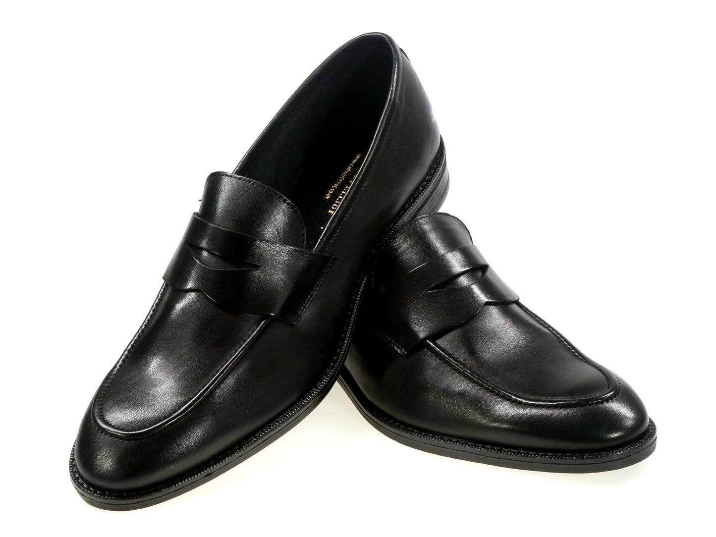 ALTON Mens Black Calf Loafer Slip-On Shoes With Rubber Sole