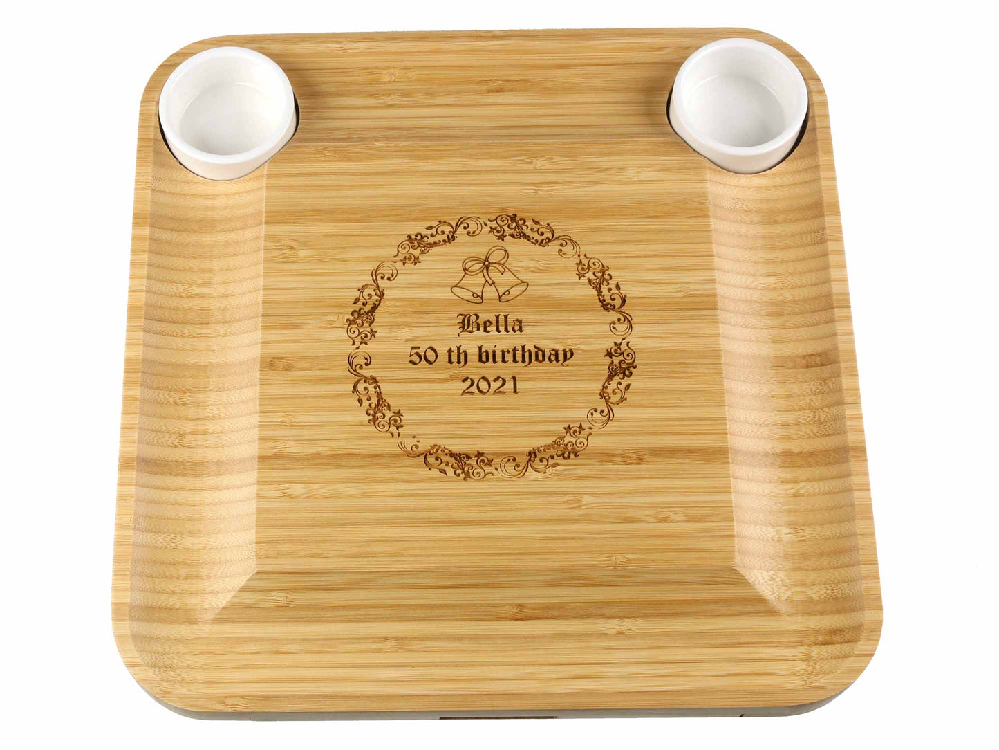 Personalised Large 33cm x 33cm Bamboo Cheeseboard and Knives set Charcuterie Serving Platter