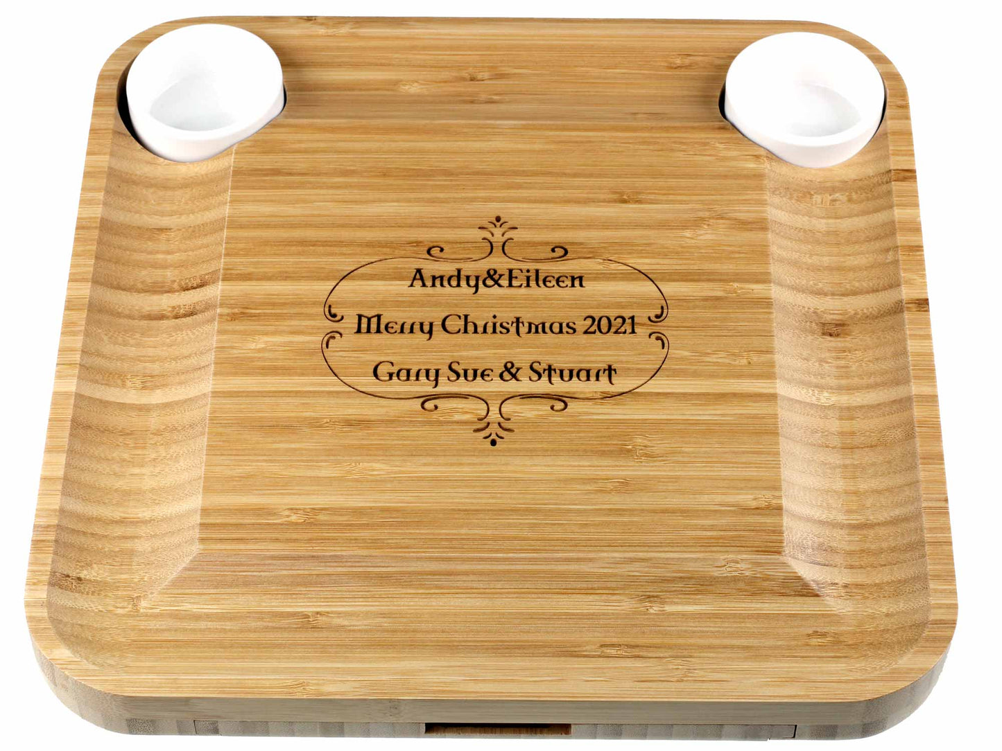 Personalised Large 33cm x 33cm Bamboo Cheeseboard and Knives set Charcuterie Serving Platter