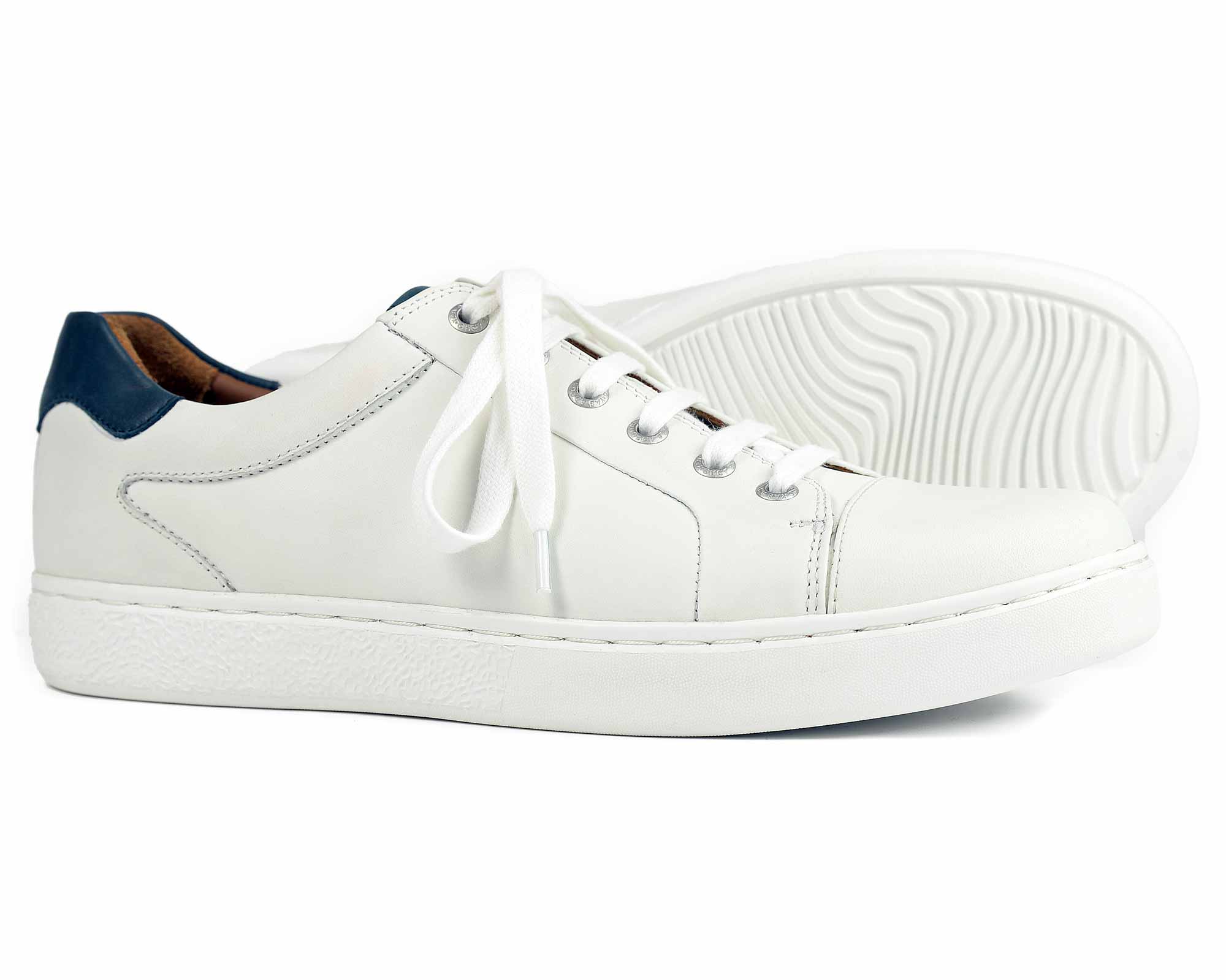 Belgravia Mens White Sneaker by Orca Bay Stylish with Navy Trim Cathcart Elliot Online Shoe Shop