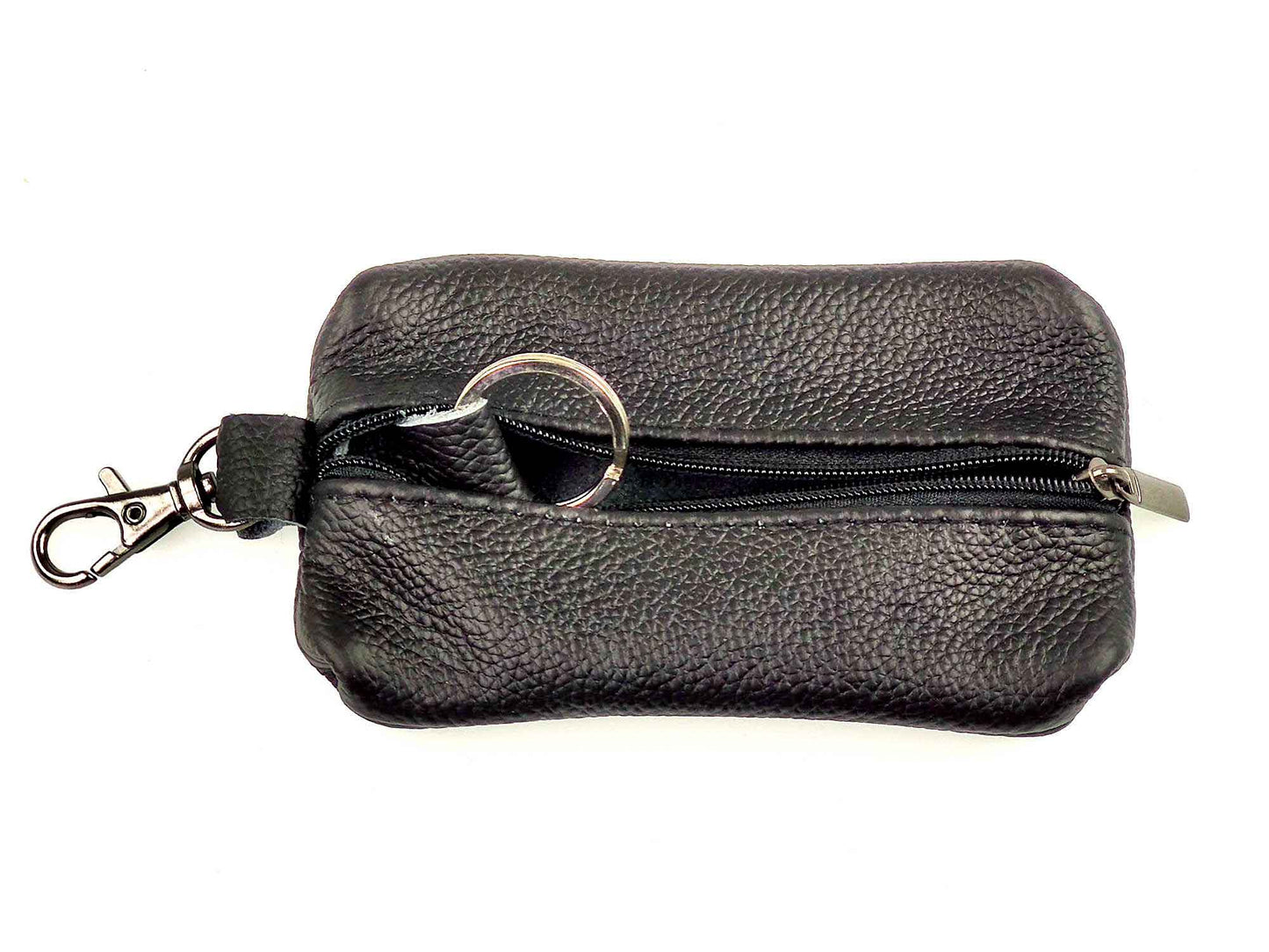 Black Grain Leather Key wallet with zip and clip