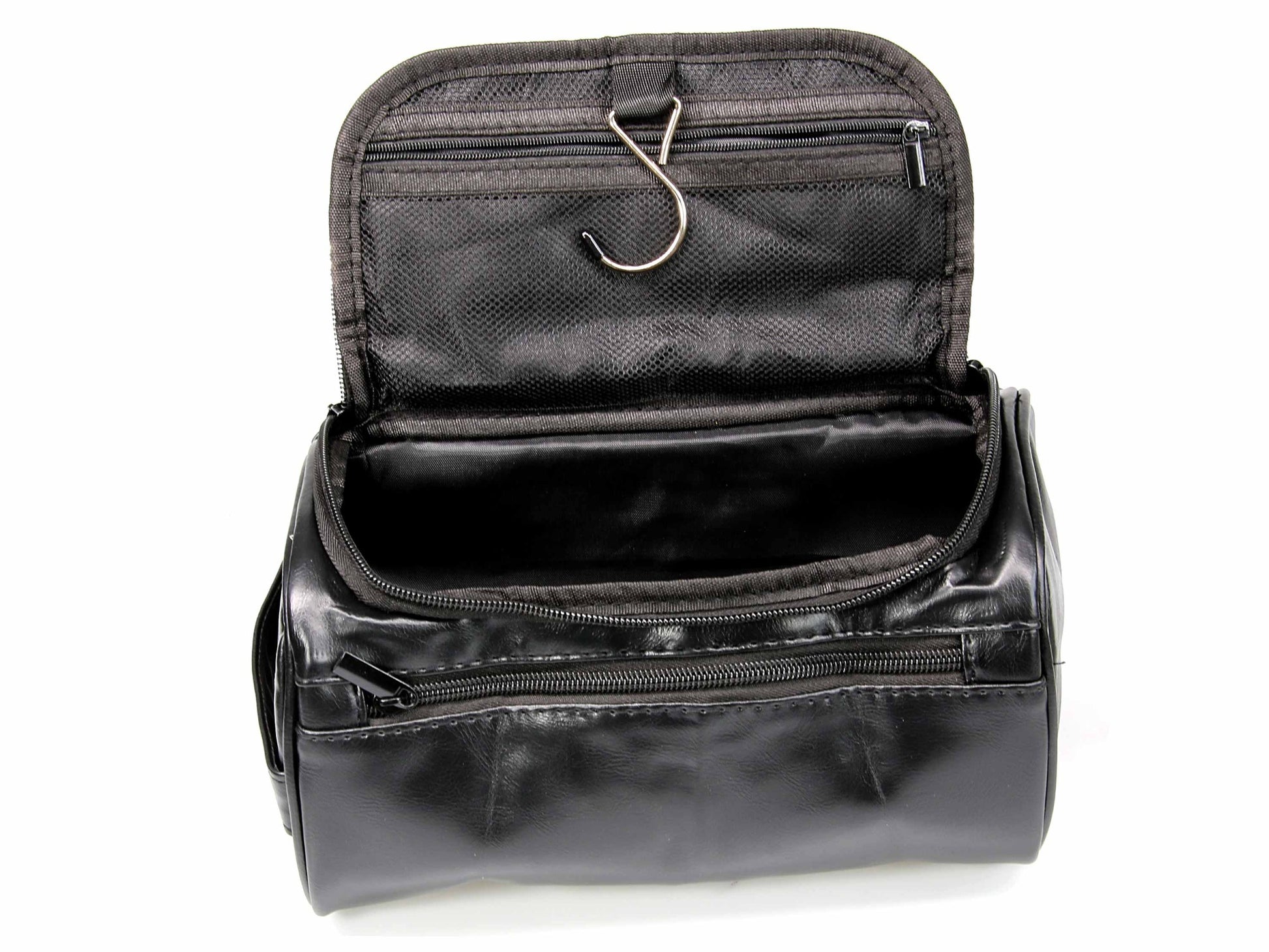 Black PU leather Washbag with hanging hook