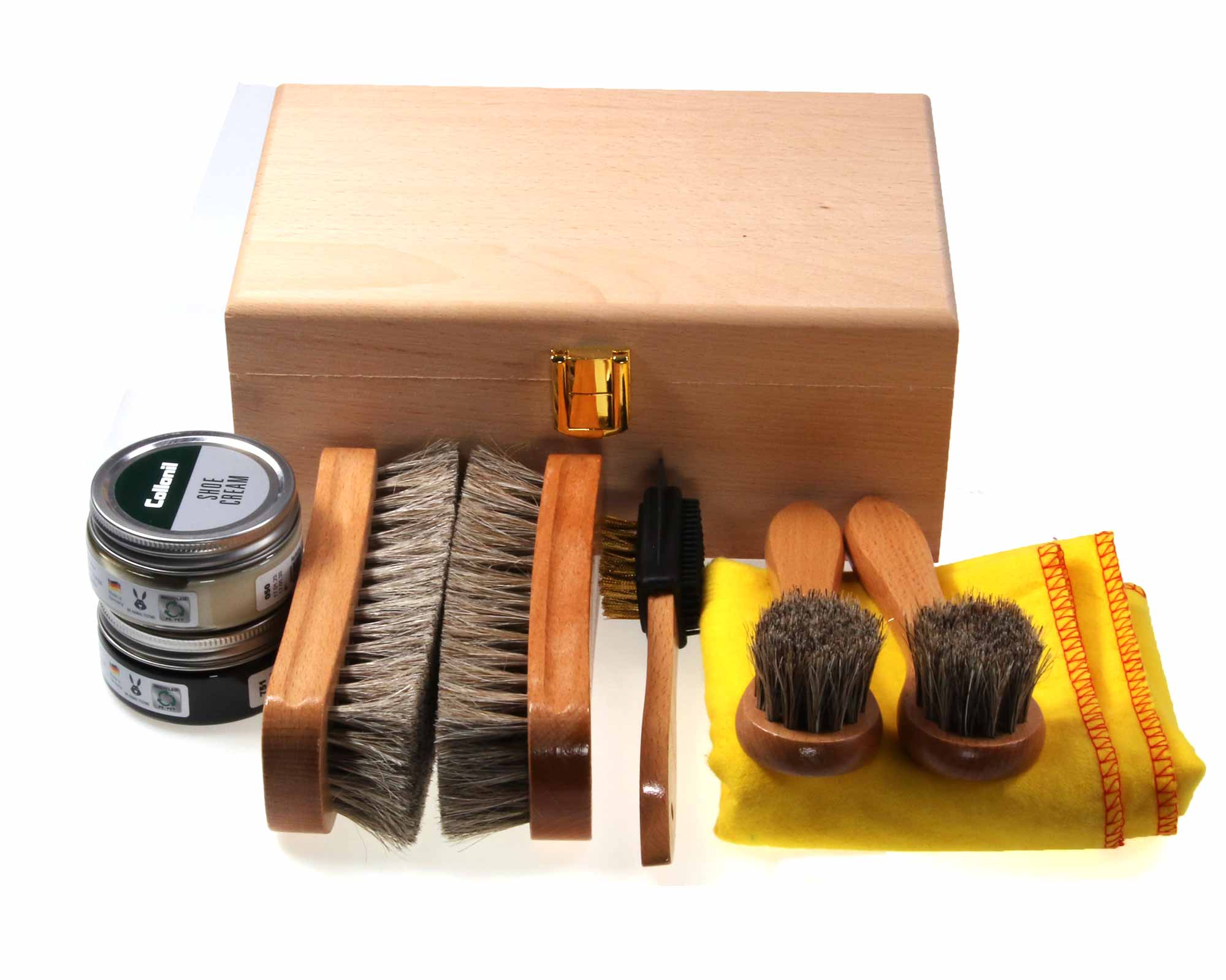 Personalised Shoe Shine Kit Eco Polish and brushes in Valet Box Set