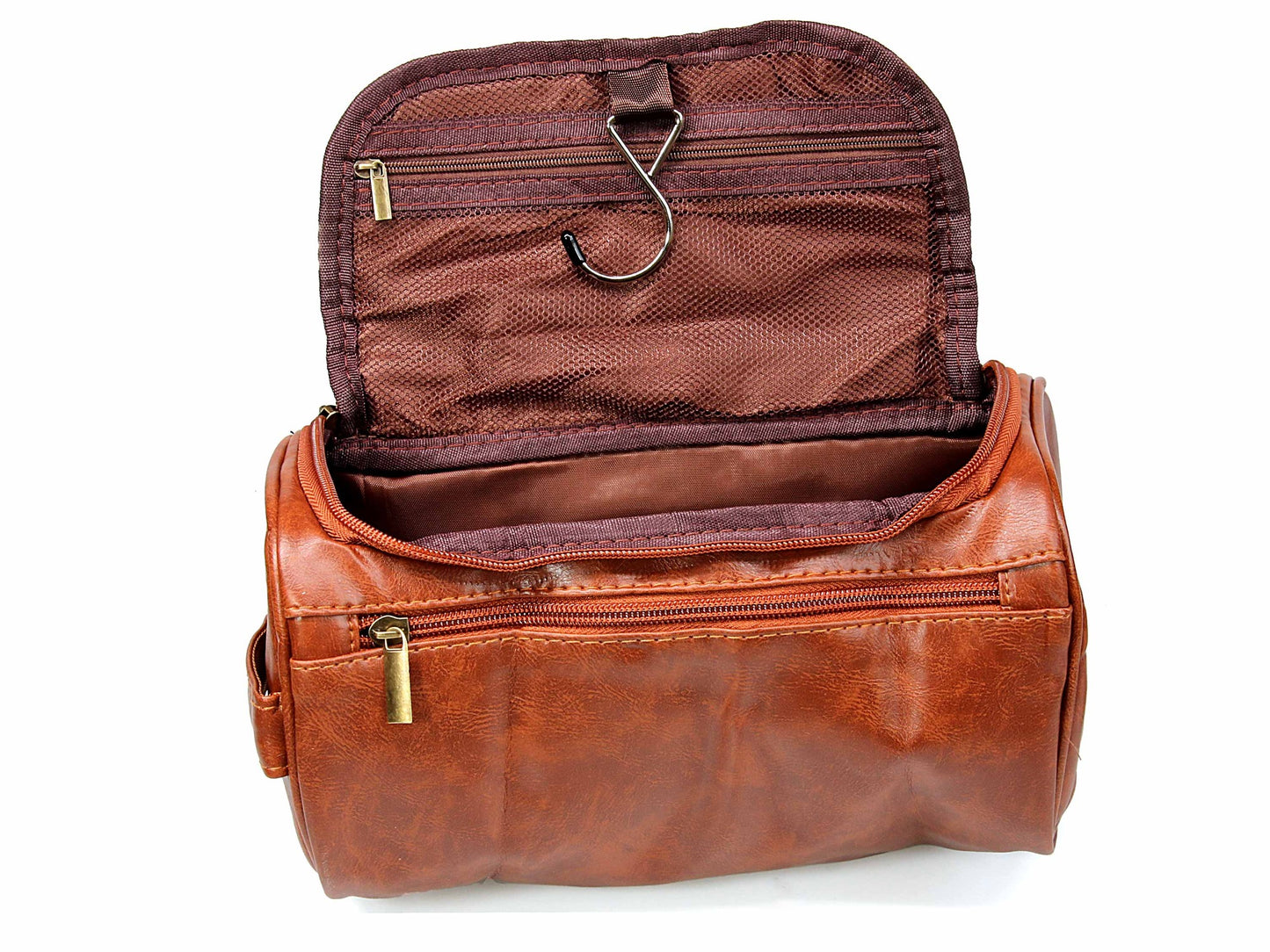 Brown PU leather Washbag