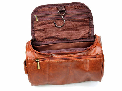 Brown PU leather Washbag