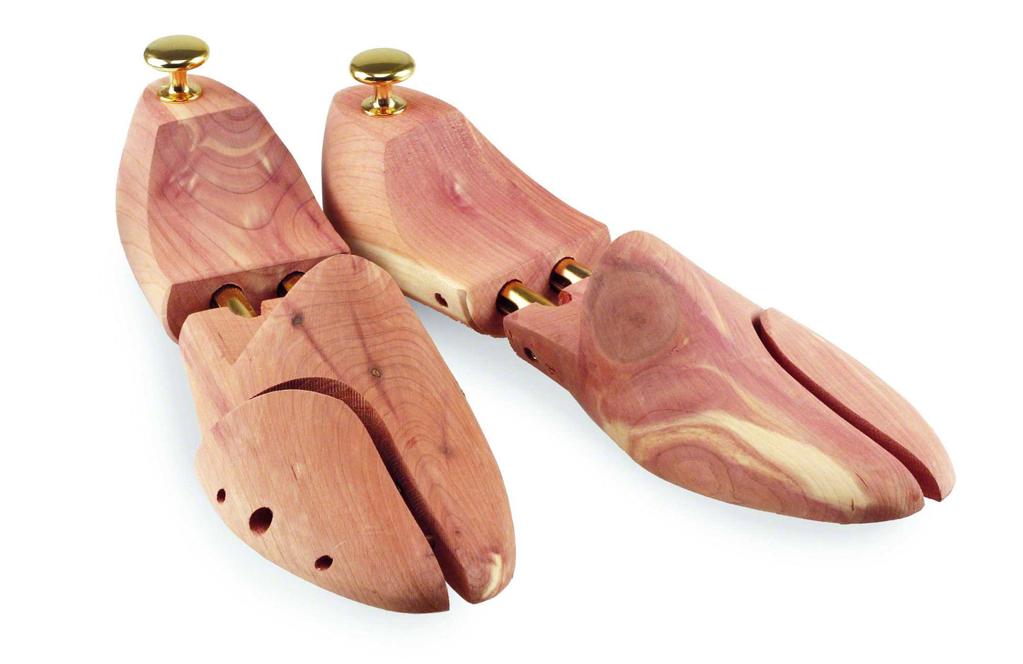 Cathcart Elliots Personalised Mens Cedar Wood Shoe Trees feature a smooth finish, a gold-toned metal knob for easy handling, natural grain patterns for moisture management, and odour control to maintain your shoes shape.