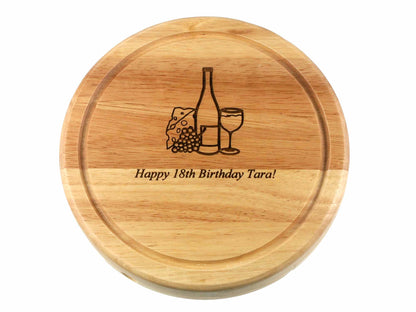 *Second * Personalisable 19cm Round Cheeseboard Gift Set with wire cutter and tongs