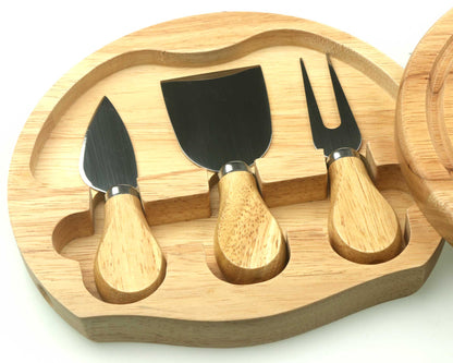 *SECONDS* Personalisable 19cm Round Cheeseboard Gift Set with tools