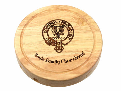 *Second * Personalisable 19cm Round Cheeseboard Gift Set with wire cutter and tongs