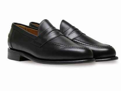 CLIVE Mens Black Calf Penny Loafer with Rubber Sole by Sanders