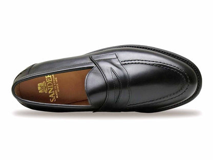 CLIVE Mens Black Calf Penny Loafer with Rubber Sole by Sanders