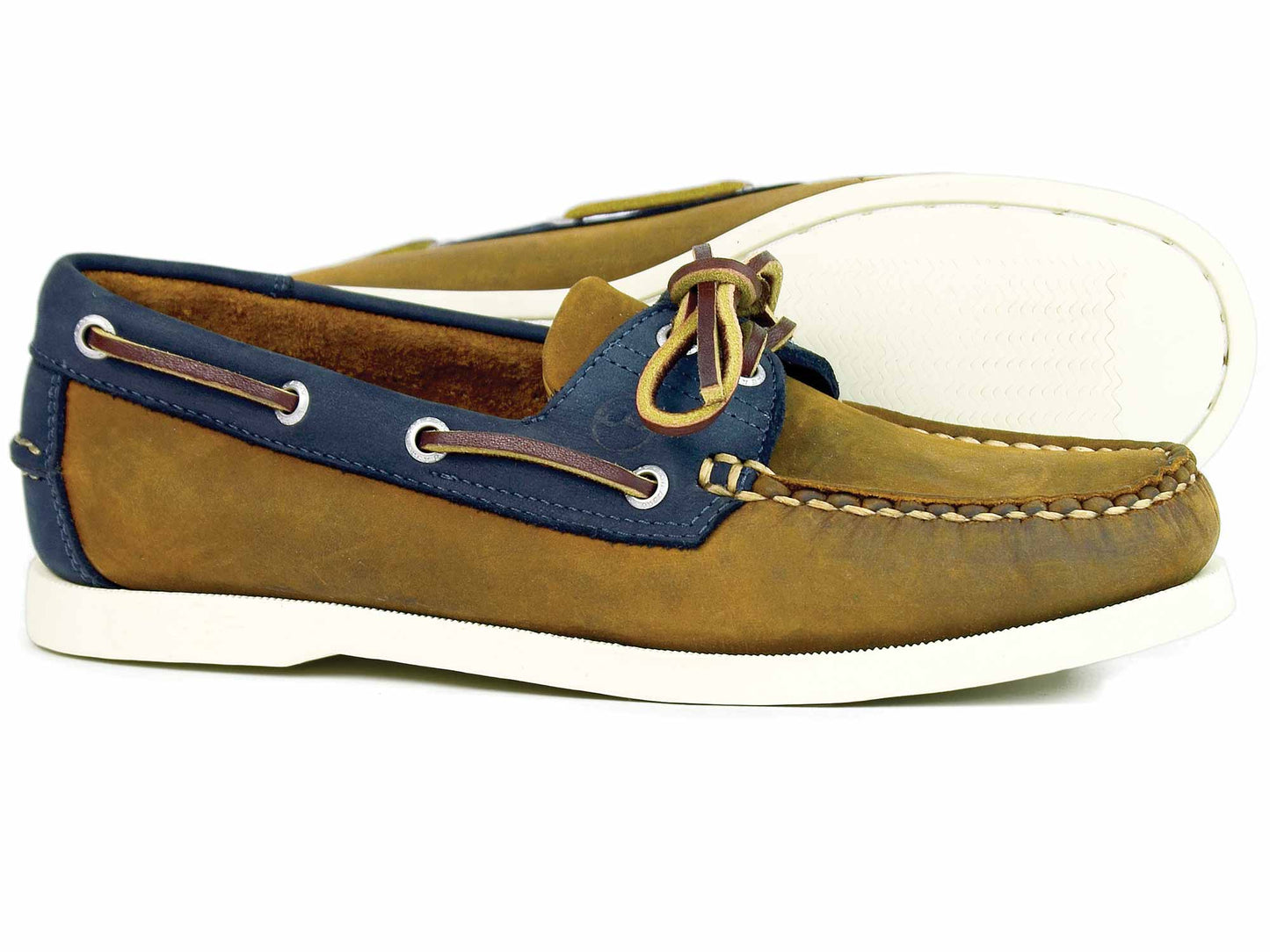 Ladies CLOVELLY Sand and Navy Nubuck Deck Shoe by Orca Bay