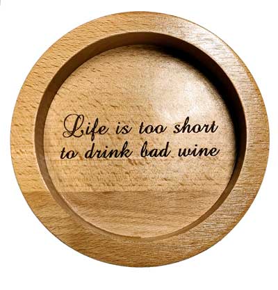 script engraved wooden wine bottle coaster