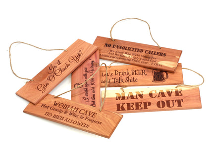 Door Hanger /plaque Your Design engraved on cedar wood  20x6 cm