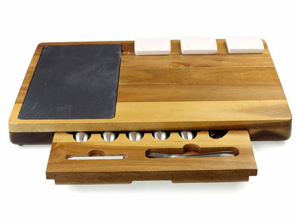 **second ** Premium Deluxe Acacia Wood Cheese Board Set with Cutlery and dishes 44x33cm