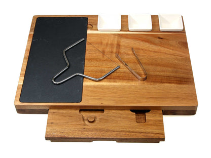 Deluxe Acacia Wood Cheeseboard Set wire cutter and dishes 44x33cm by Cathcart Elliot