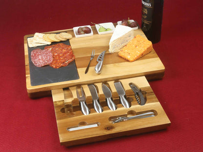 **second ** Premium Deluxe Acacia Wood Cheese Board Set with Cutlery and dishes 44x33cm