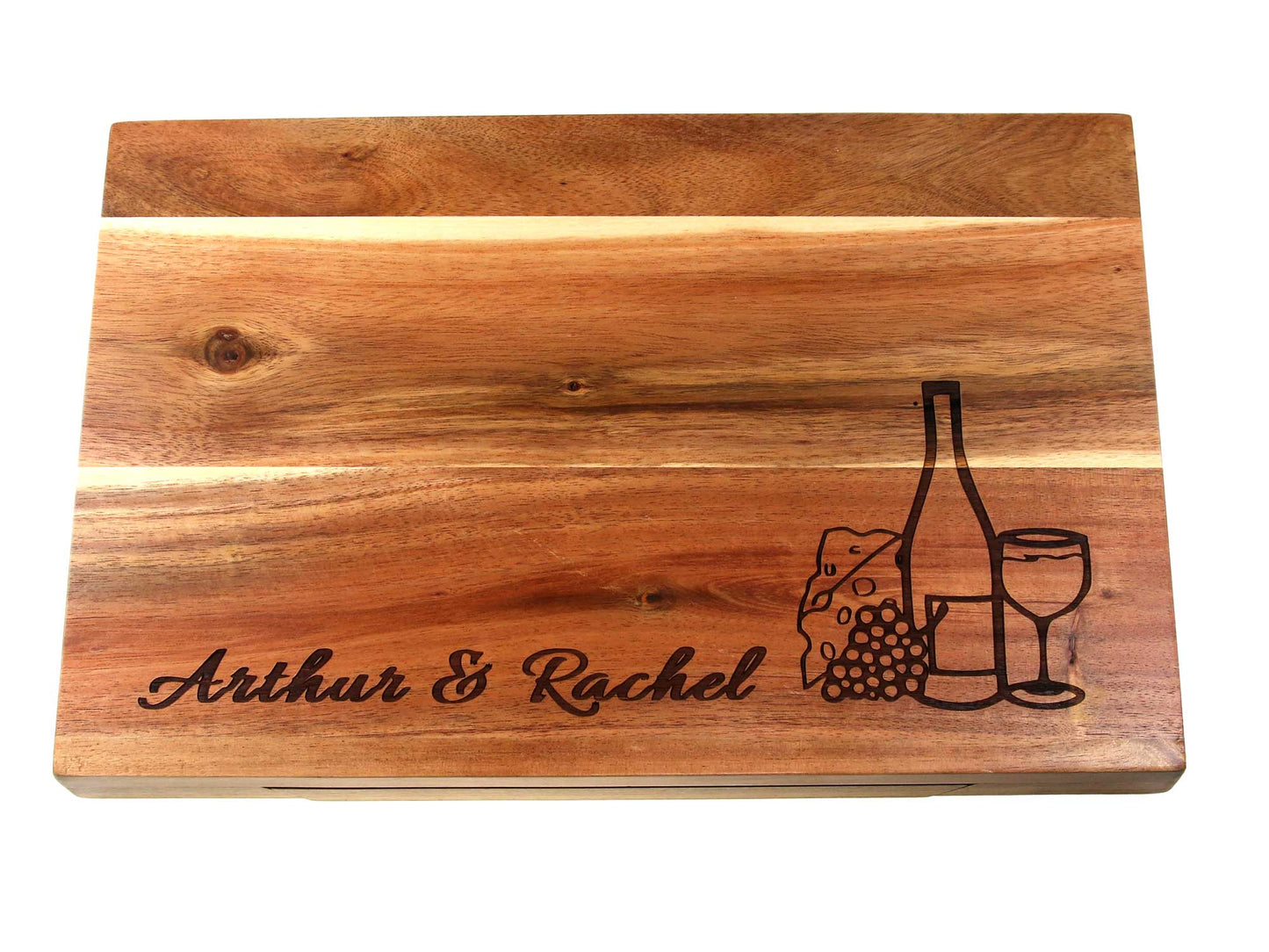 Personalisable Rustic Large Acacia Wood Cheese Board Set 36cm x 24cm