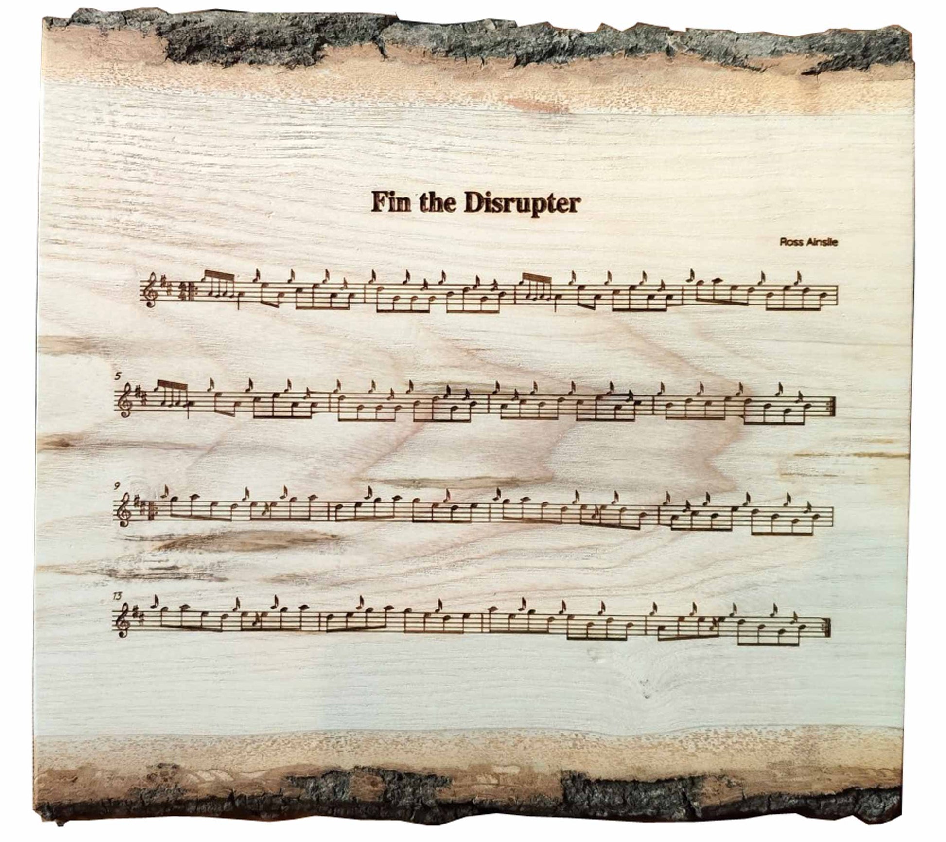 Tune engraved on live edge ash wood