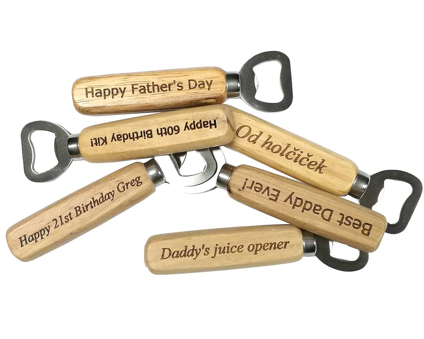 Personalised Engraved Beer Bottle Opener with Wood Handle