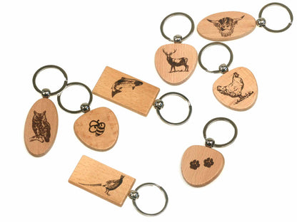 personalised rectangular beech wood key ring