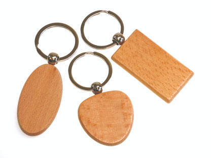 Personalised heart shape beech wood keyring