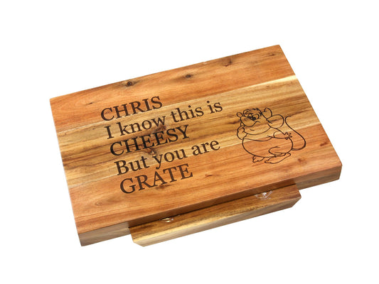 Personalisable Rustic Large Acacia Wood Cheese Board Set 36cm x 24cm