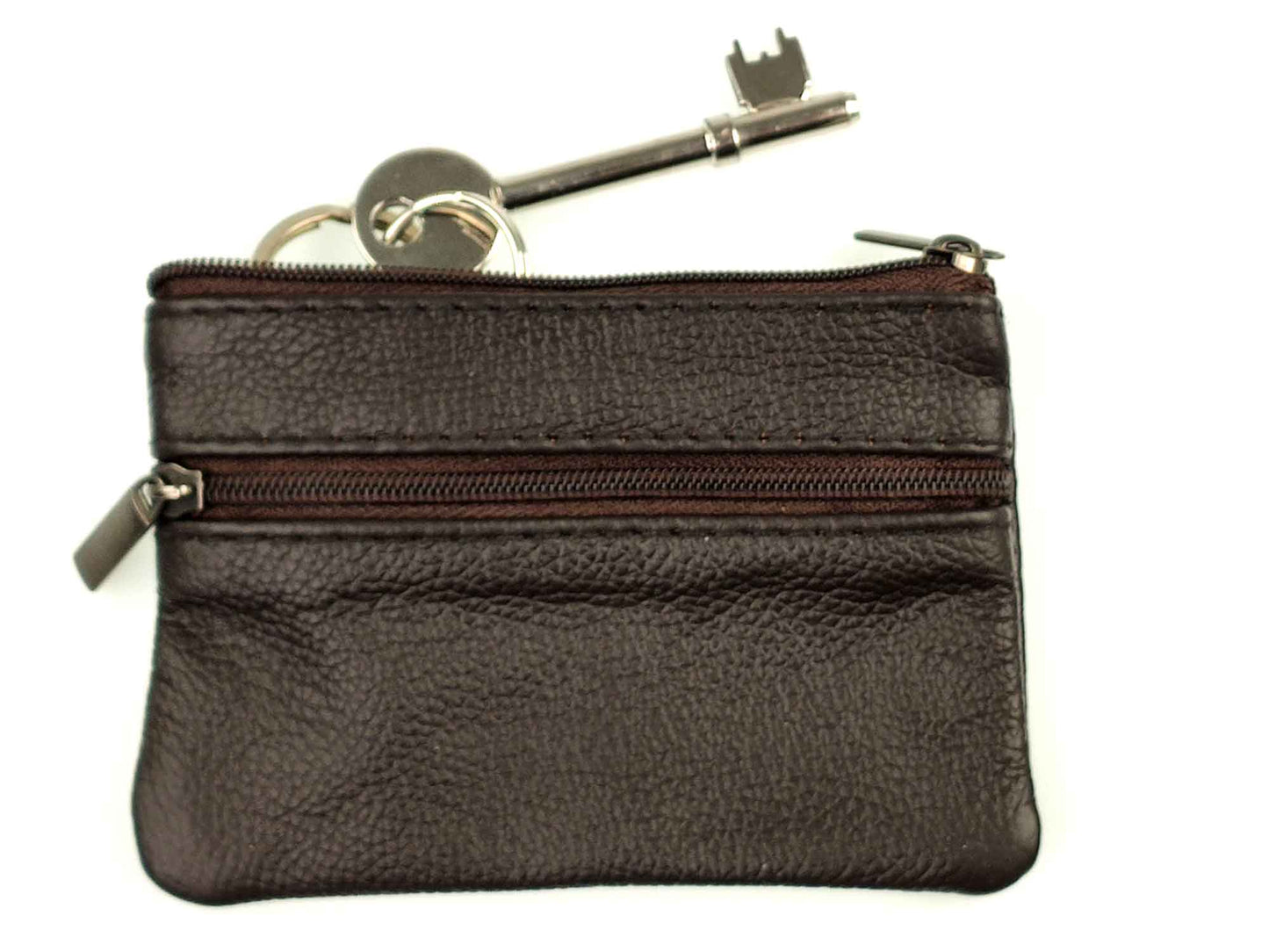 Brown Leather Key Coin & Card Purse Wallet with zip