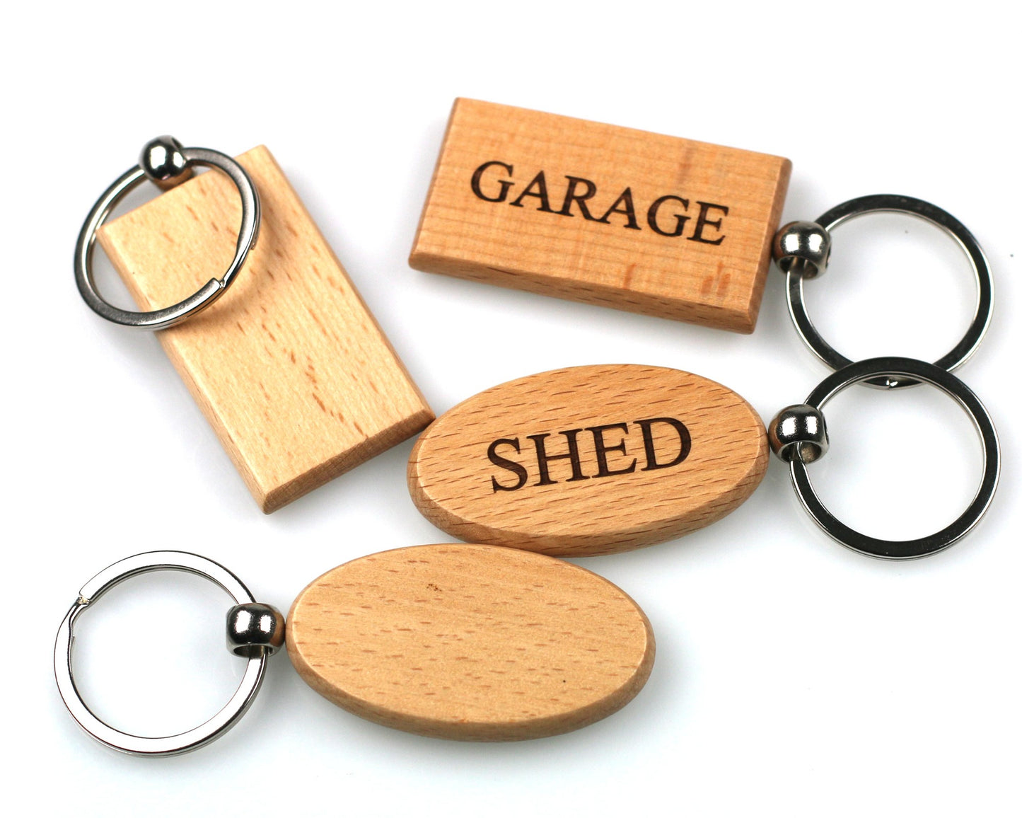 Personalised heart shape beech wood keyring