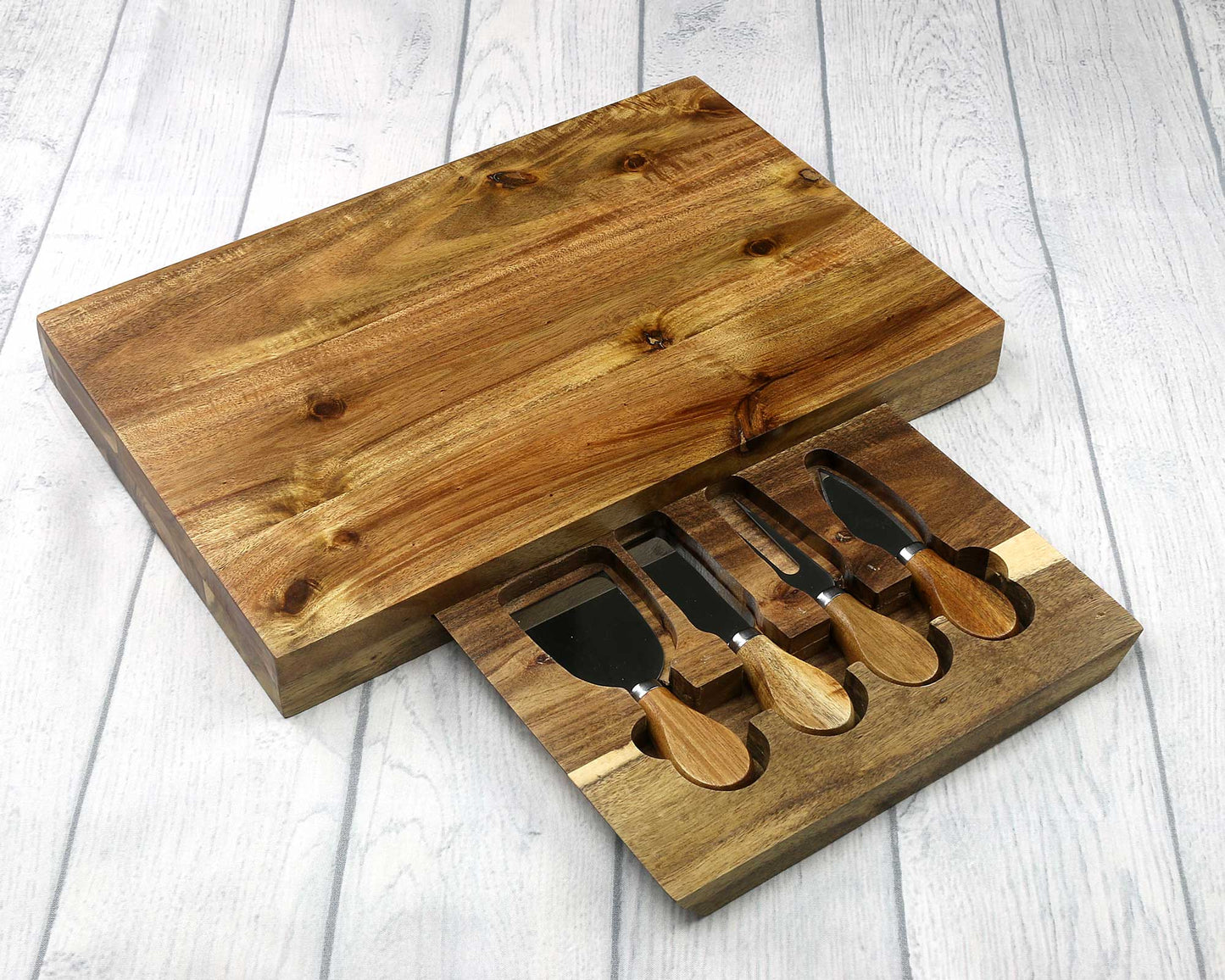 **SECOND** Personalisable Rustic Large Acacia Wood Cheese Board Set 36cm x 24cm