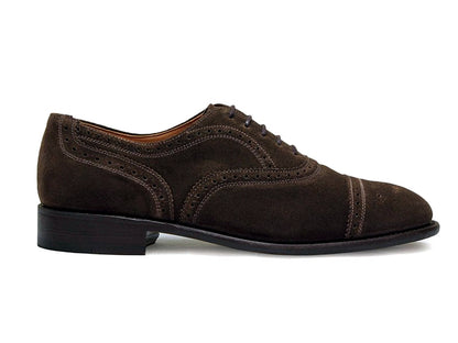 MOORGATE Mens Dark Brown Semi-Brogue Pinner Suede Oxford Shoes