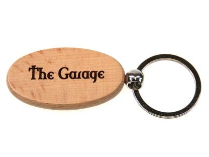 personalised oval beech wood key ring