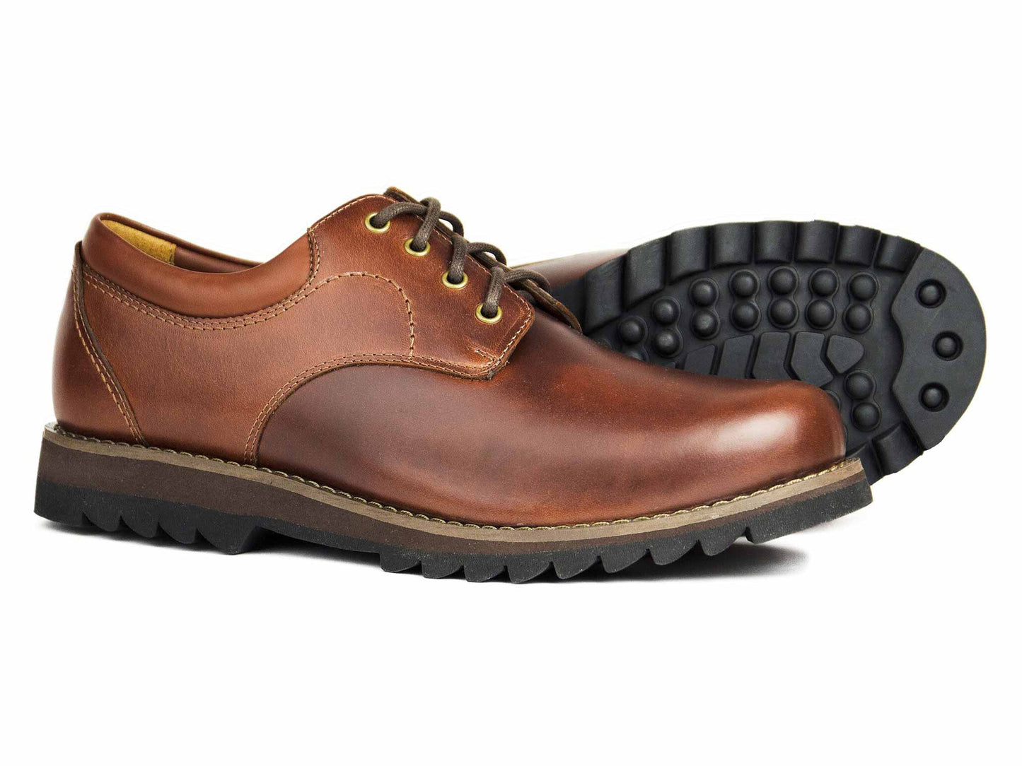 PAINSWICK Mens Waterproof Leather Walking shoes in ELK Brown with rubber sole