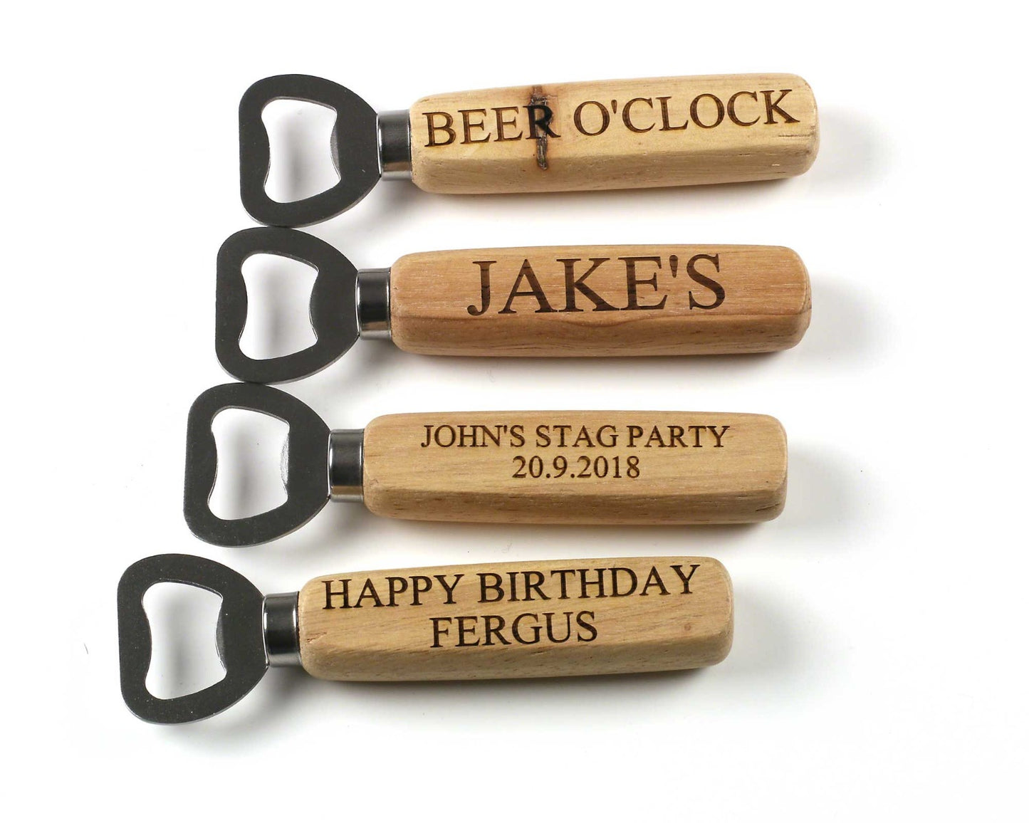 Personalised Engraved Beer Bottle Opener with Wood Handle