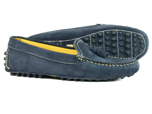 SALCOMBE Ladies Navy Suede Driving Loafer with Tassels by orca Bay