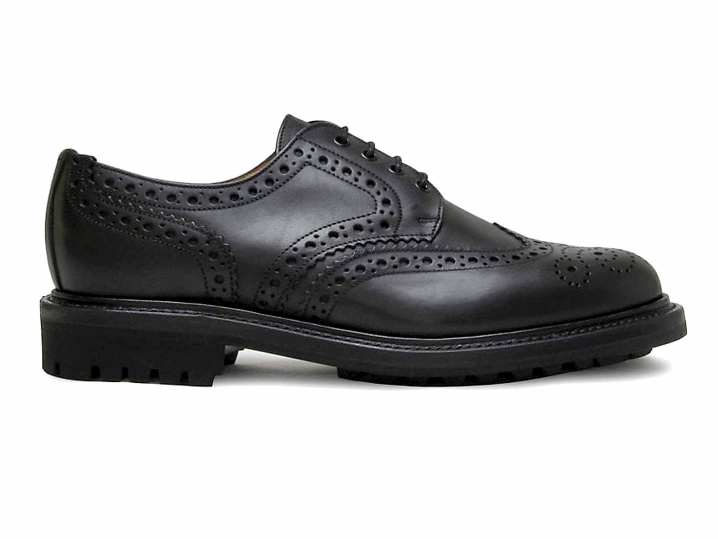 SALISBURY Mens Black Waxy Brogue with Rubber Sole by Sanders