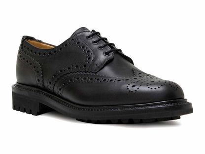 SALISBURY Mens Black Waxy Brogue with Rubber Sole by Sanders