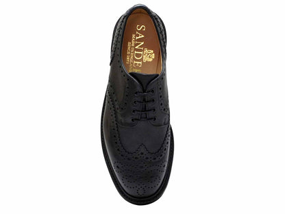 SALISBURY Mens Black Waxy Brogue with Rubber Sole by Sanders