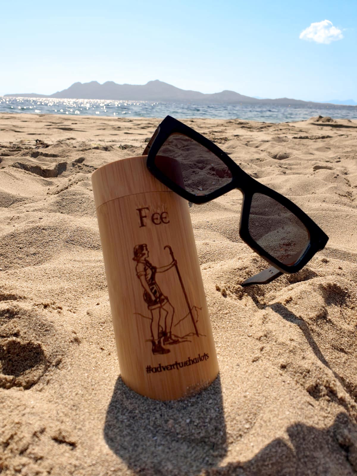 Personalised Floating Bamboo Polarised Sunglasses in Case Blue Reflective Lens