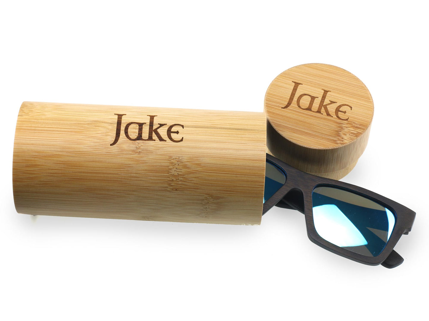 Personalised Floating Bamboo Polarised Sunglasses in Case Red Reflective Lens