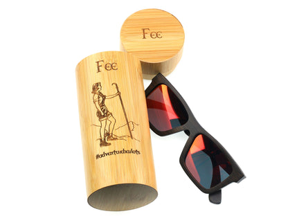 Personalised Floating Bamboo Polarised Sunglasses in Case Blue Reflective Lens