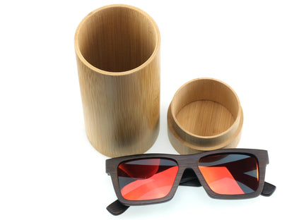 Personalised Floating Bamboo Polarised Sunglasses in Case Blue Reflective Lens